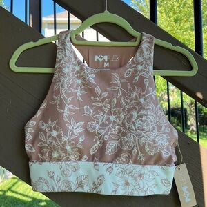 NWT POFLEX Sports Bra Flower Floral Taupe Tan Ivory